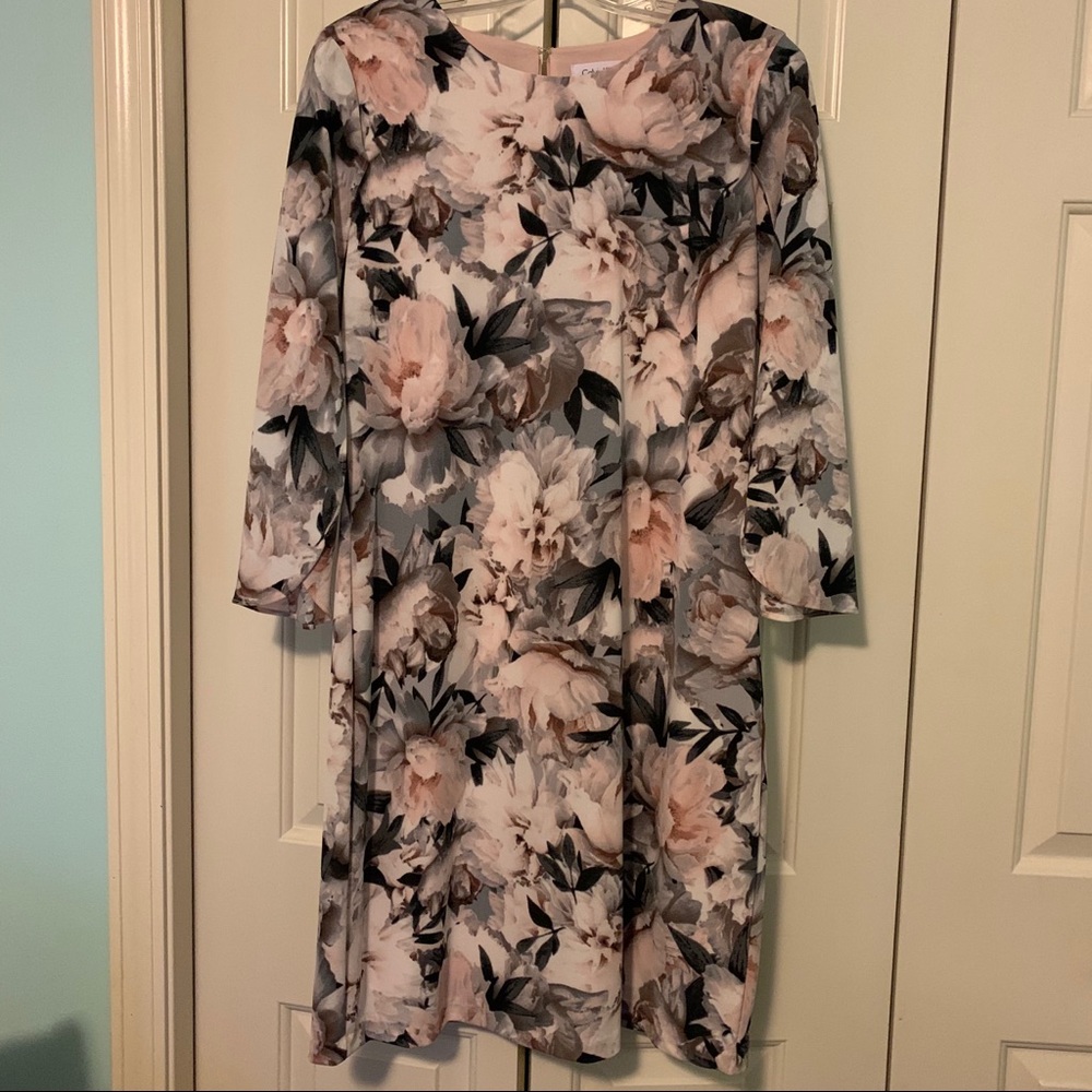 Calvin Klein pink and black floral sheath dress - Picture 1 of 5